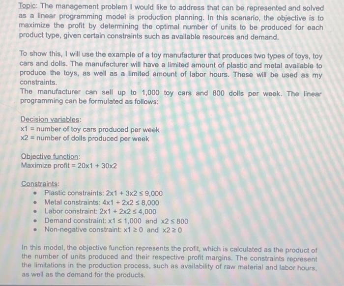  Redo this LP model after ADDING AT LEAST 3 DECISION VARIABLES,