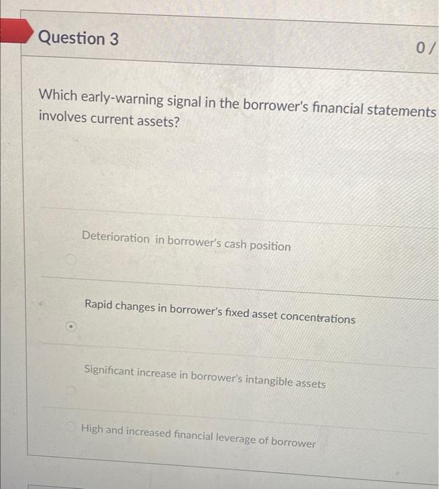 of a potential problem loan? Missed employee payroll Changes in supplier credit