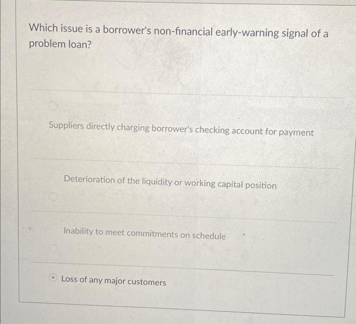 intangible assets High and increased financial leverage of borrower Which of the