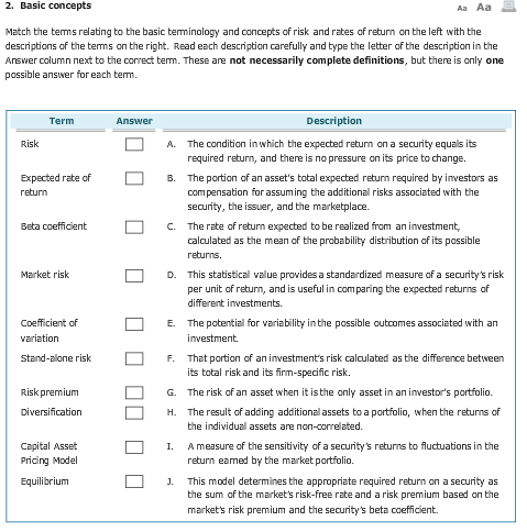 Match the terms relating to the basic terminology and concepts of
