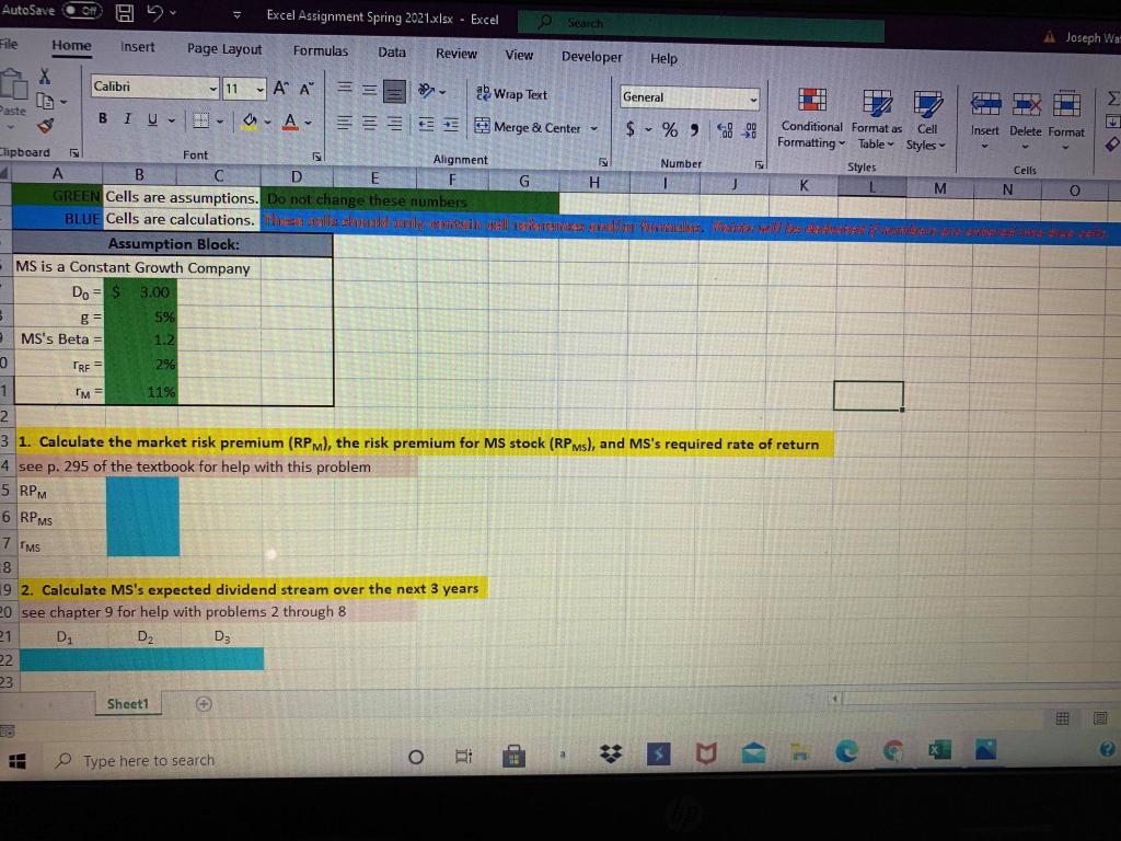  AutoSave Excel Assignment Spring 2021.xlsx - Excel Search A Joseph Wah