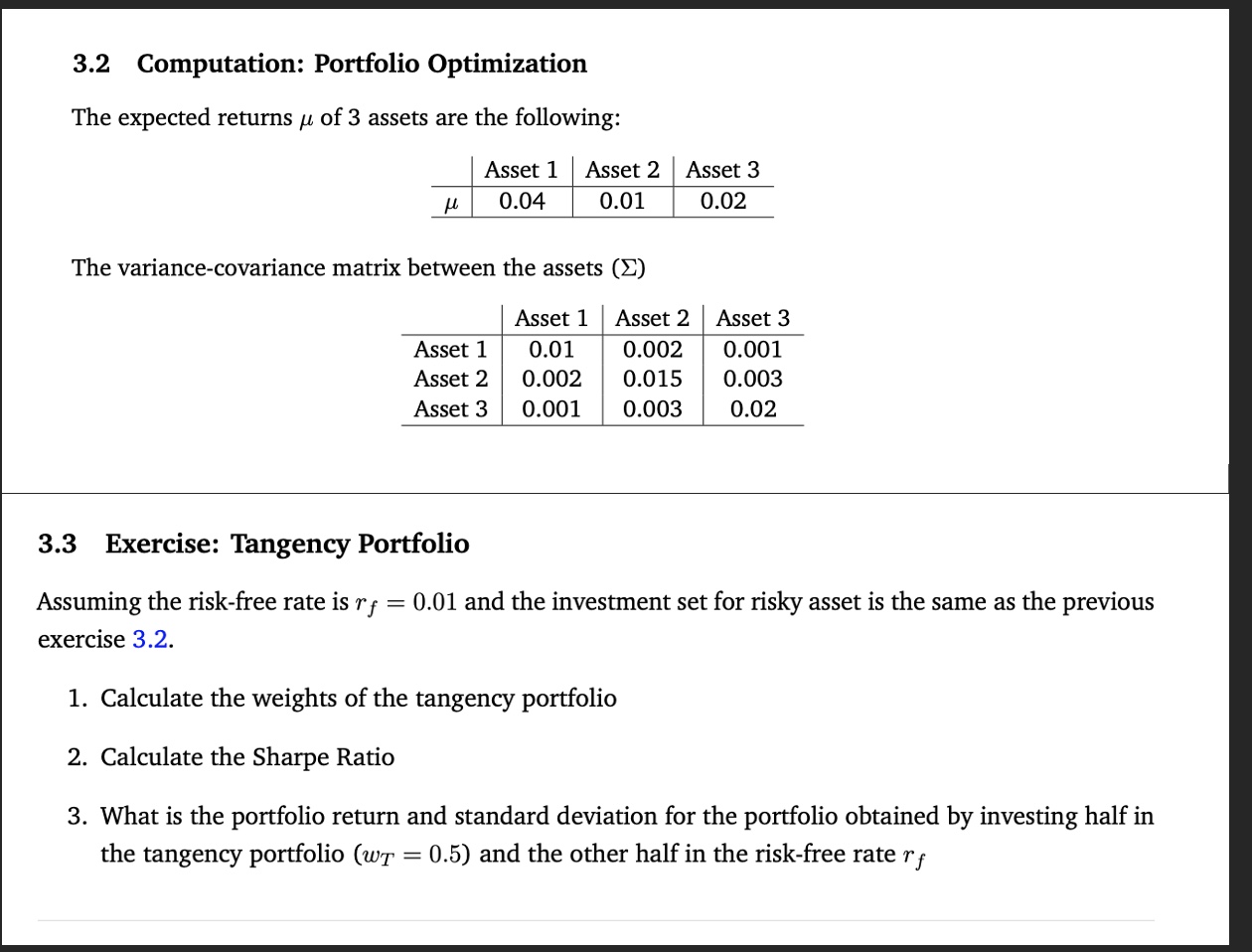  by hand or python code 3.2 Computation: Portfolio Optimization The expected