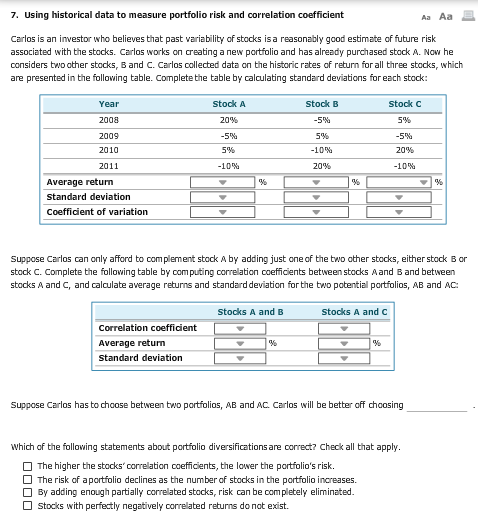  Using historical data to measure portfolio risk and correlation coefficient Carlos