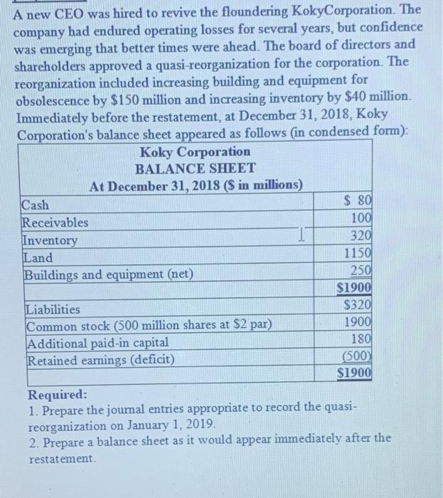 I want the answer to the table, please A new CEO was