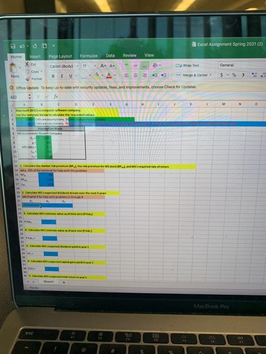  Excel Assignment Spring 2021 (2) Home Data Review View Insert C