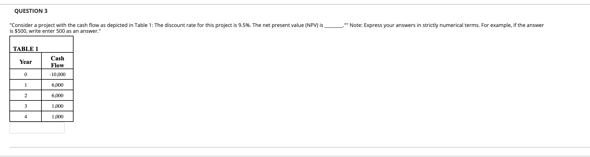 in Table 1: The discount rate for this project is 9.5%. The