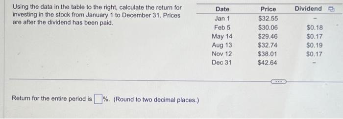  Using the data in the table to the right, calculate the