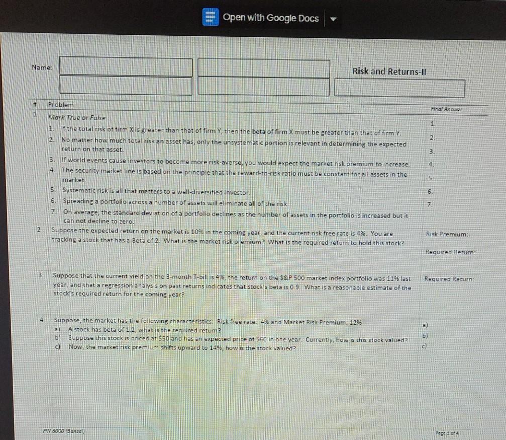  TE Open with Google Docs Name Risk and Returns-Il Final Answer