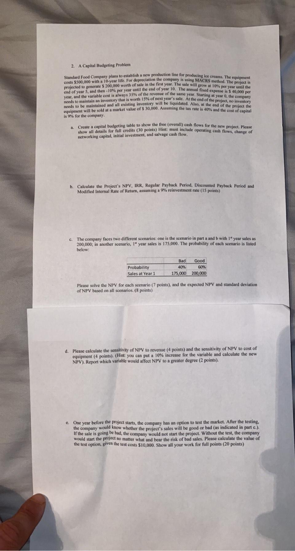  Please solve a-e with complete work in a excel format. 2.