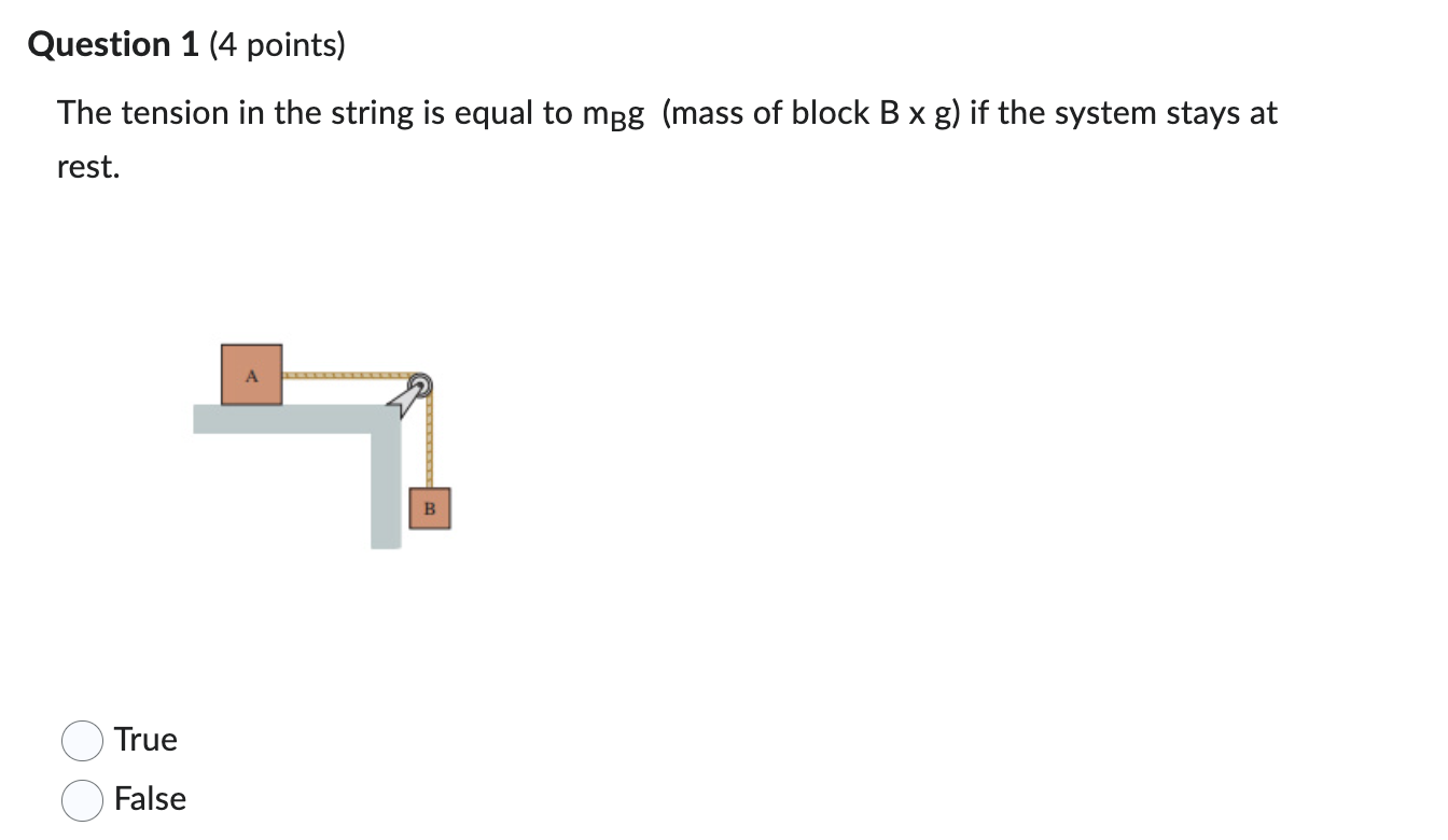  Question 1 (4 points) The tension in the string is equal