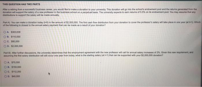  THIS QUESTION HAS TWO PARTS Atfor a retiring from a successtul