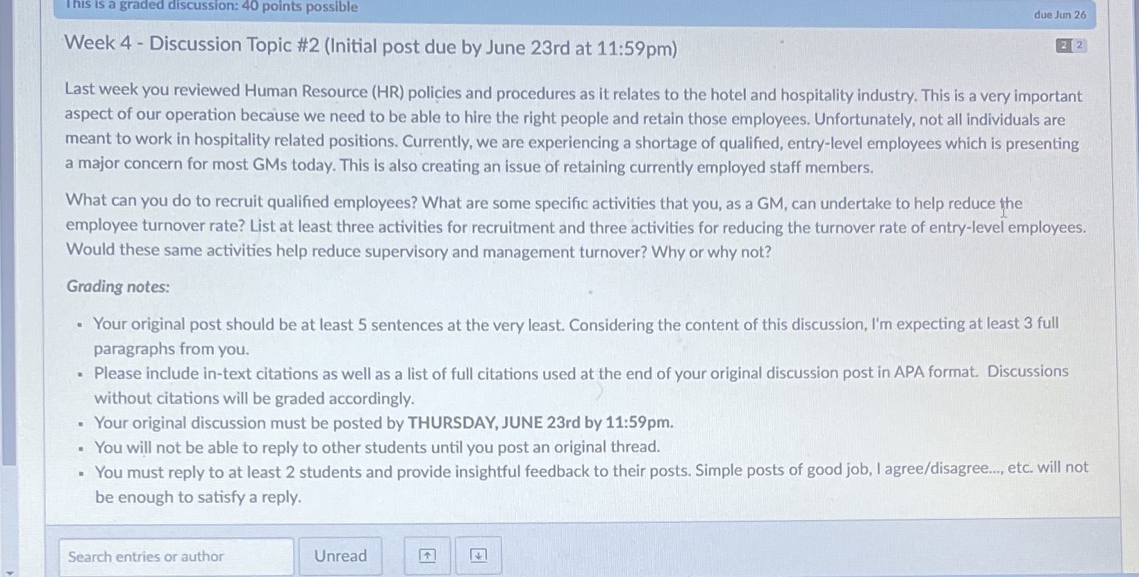 This is a graded discussion: 40 points possible due Jun 26