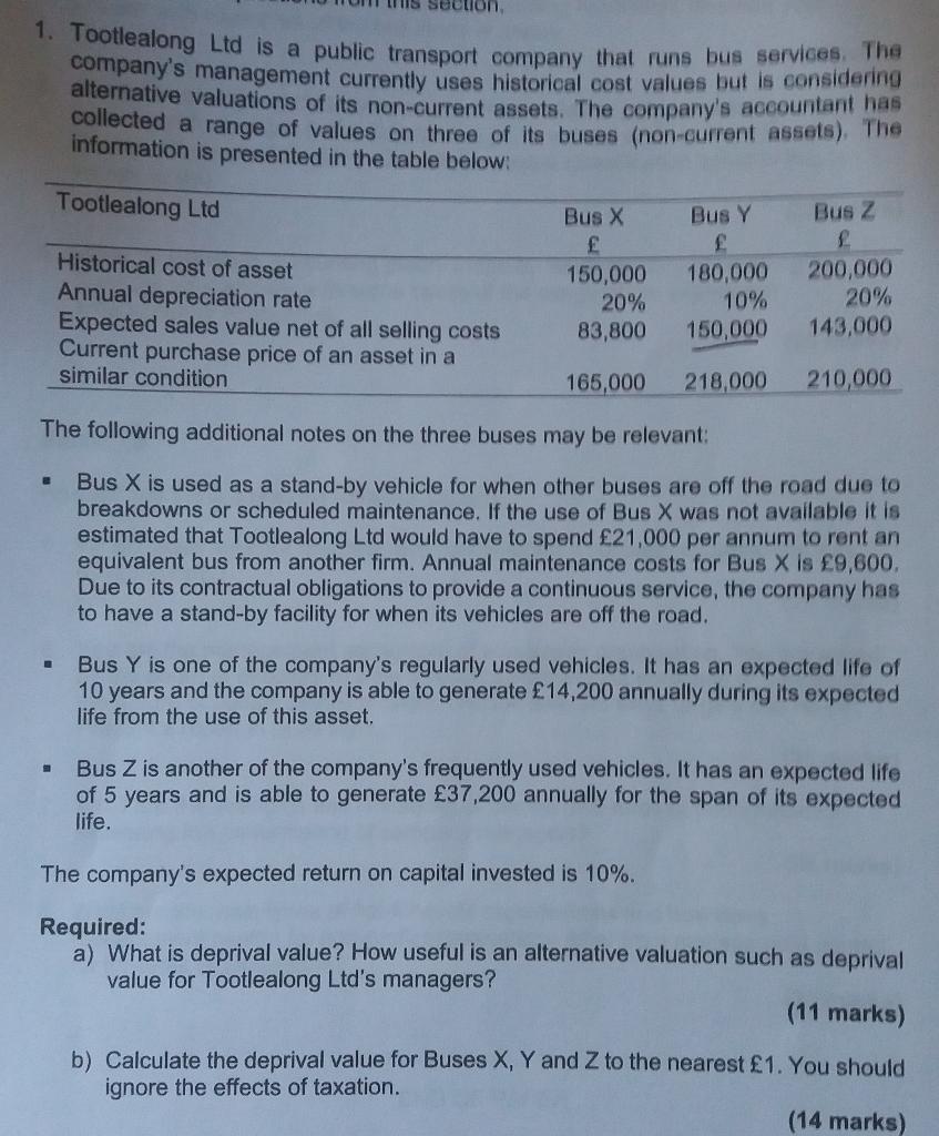 answer only question b 1. Tootlealong Ltd is a public transport