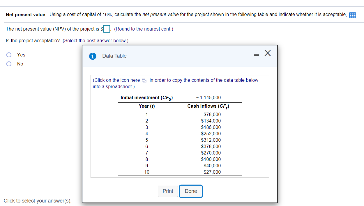 Please solve all of the questions. Net present value Using a cost