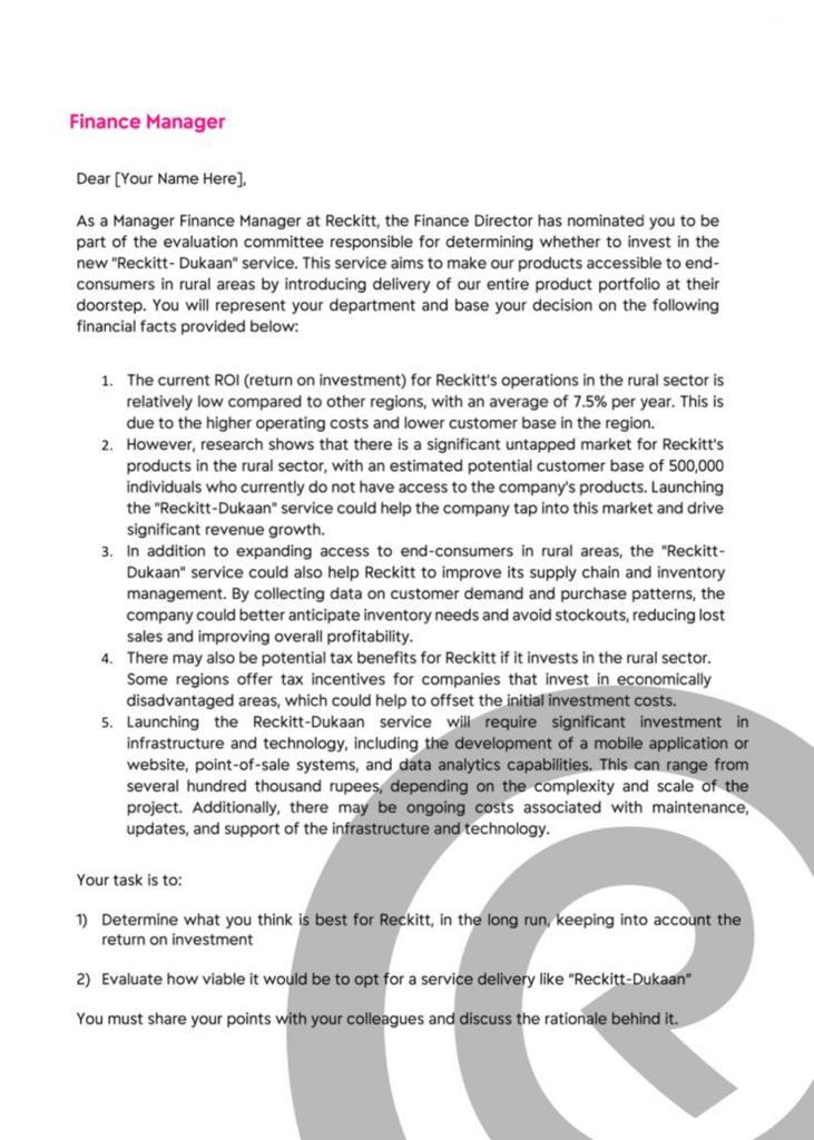 Need Answer as soon as possible Finance Manager Dear [Your Name Here],