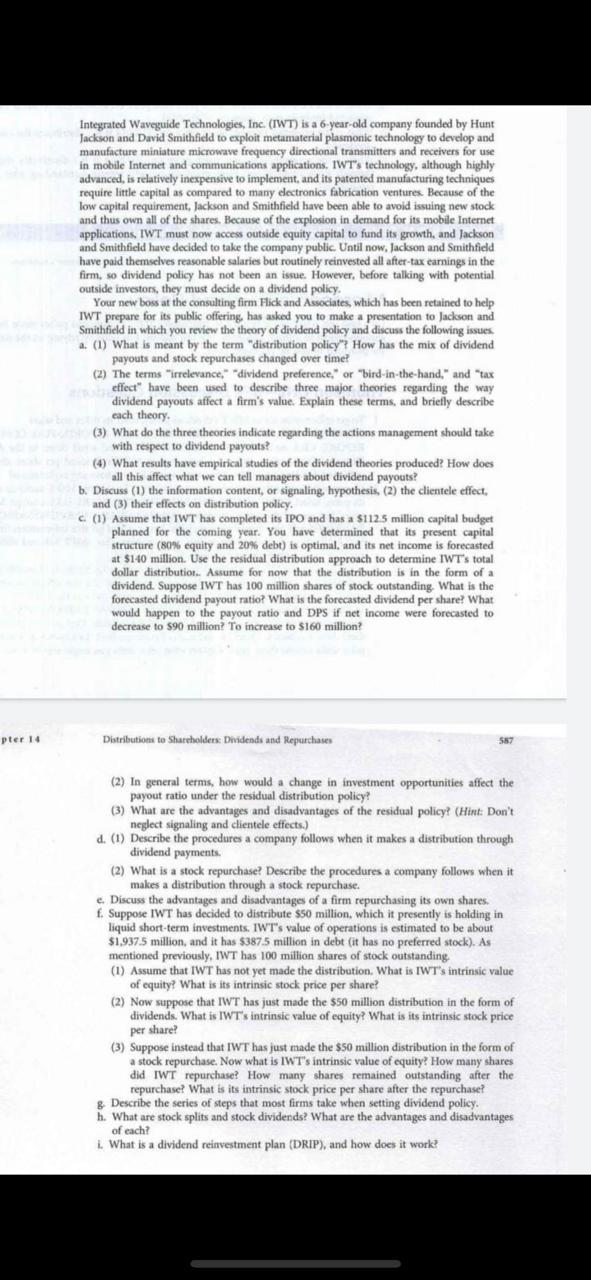 PLEASE ANSWER PART (h) and (i) pter 14 Integrated Waveguide Technologies,