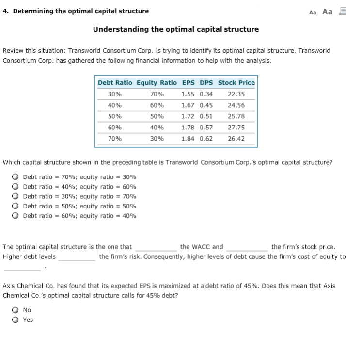 4. Determining the optimal capital structure Aa Aa Understanding the optimal