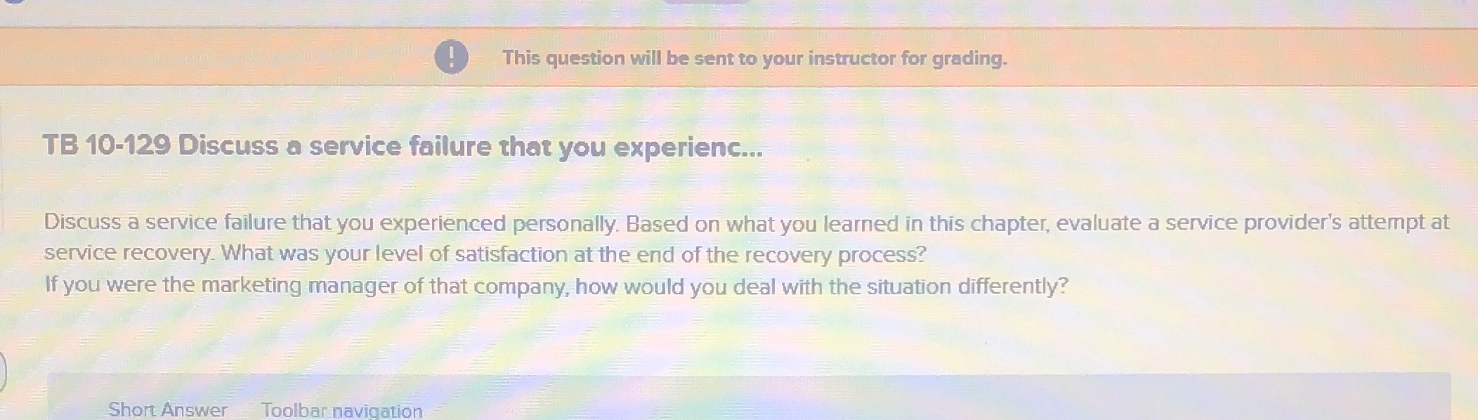  This question will be sent to your instructor for grading. TB