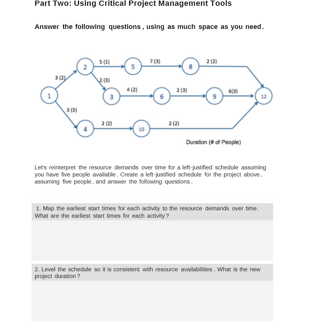 Part Two: Using Critical Project Management Tools Answer the following questions