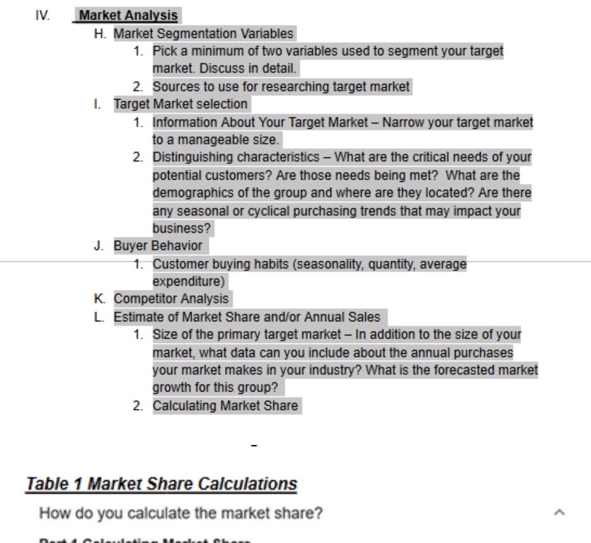 Please explain study guide IV. Market Analysis H. Market Segmentation Variables 1.