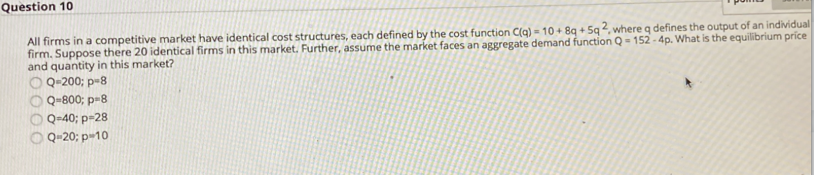 Consider an industry with market demand Q - 550 - 20 p