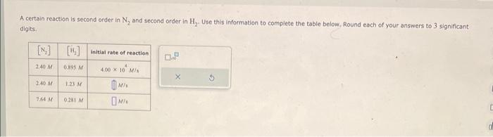 A certain reaction is second order in N2 and second order