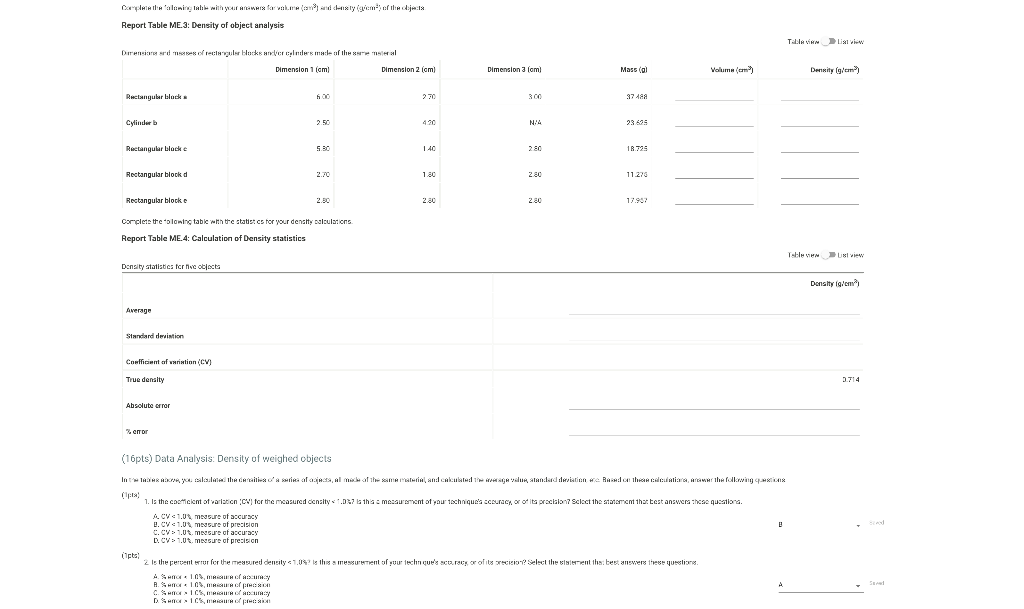  Report Table ME.3: Density of object analysis Report Table ME.4: Calculation