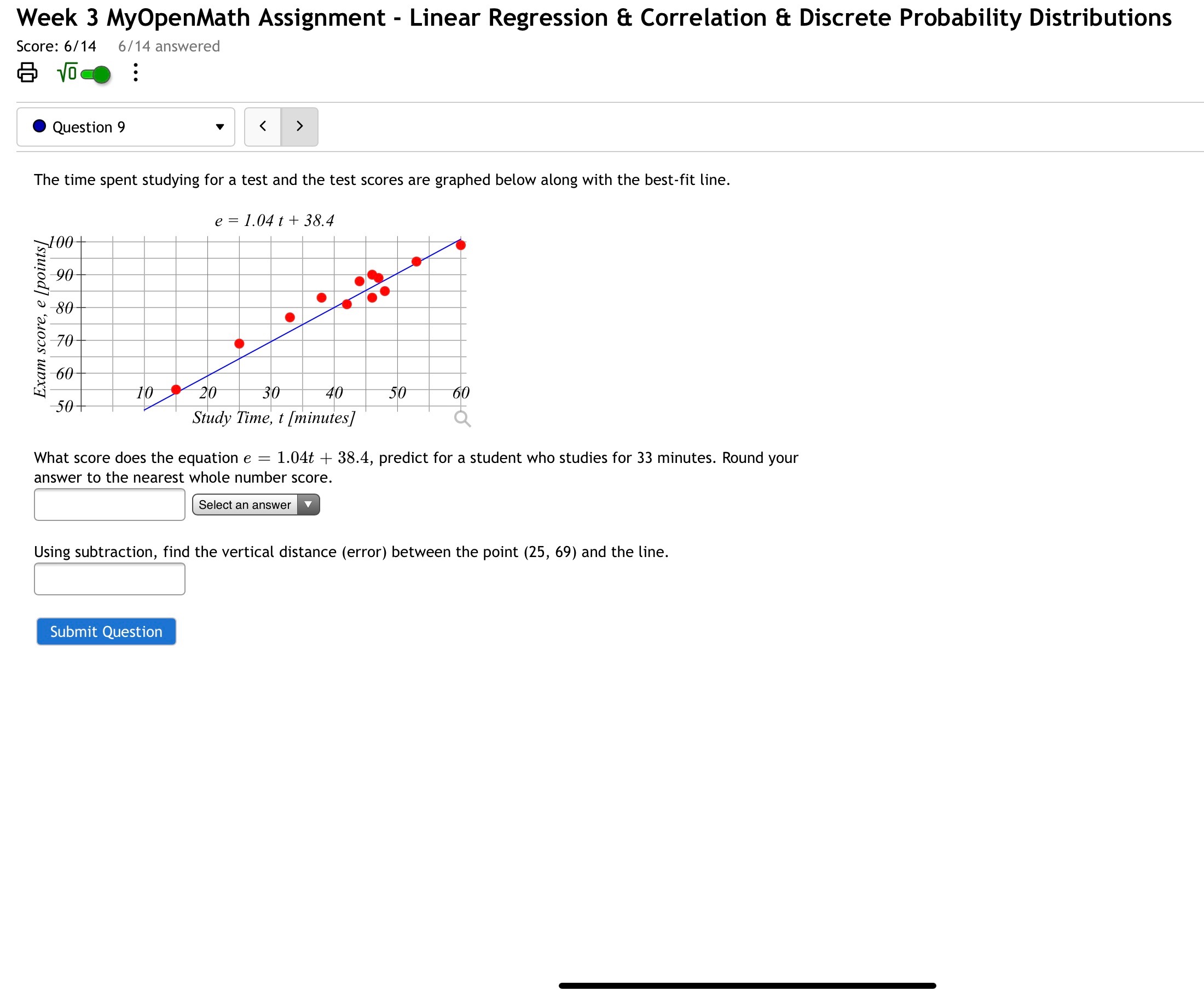 Week 3 MyOpenMath Assignment - Linear Regression & Correlation & Discrete