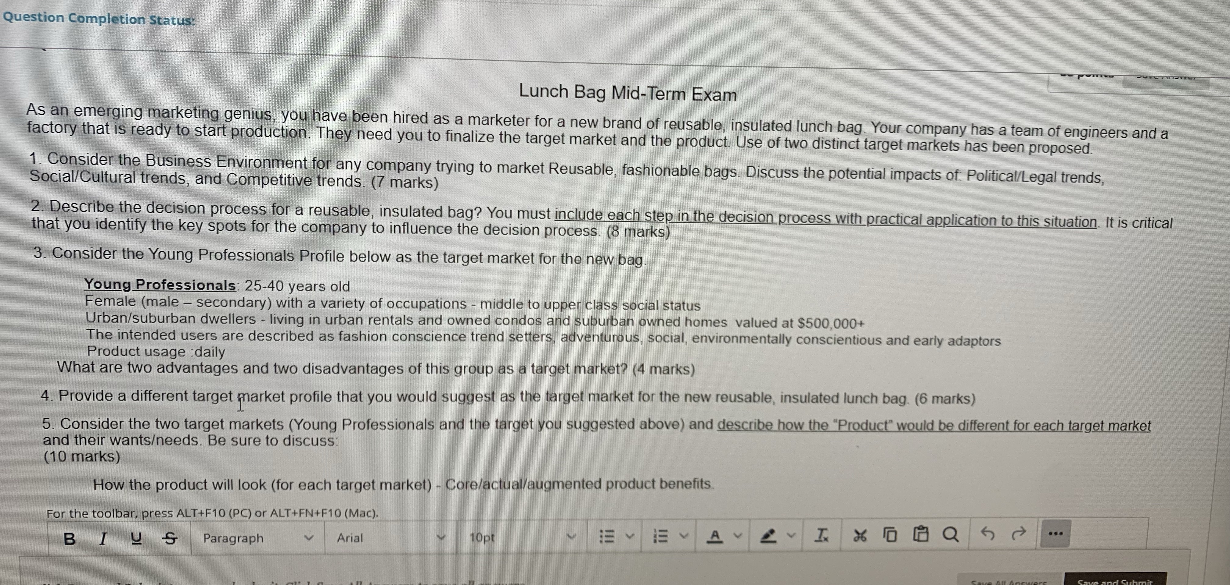 I need the answer to this please Question Completion Status: Lunch Bag