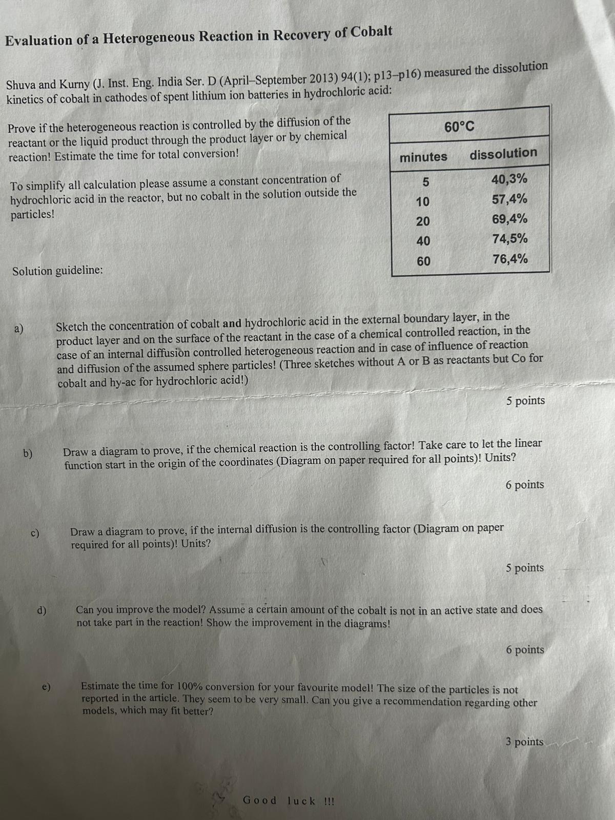  4 points b) Determine the Bodenstein-number Bo in the river by
