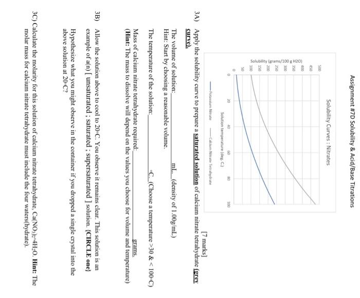  Assignment \#7D Solubility \& Acid/Base Titrations [7 marks] 3A) Apply the
