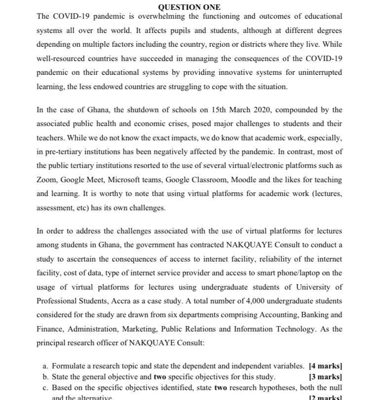 QUESTION ONE The COVID-19 pandemic is overwhelming the functioning and outcomes