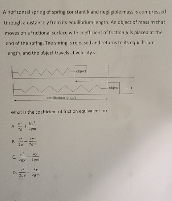 please help me understand this question. thank you A horizontal spring of