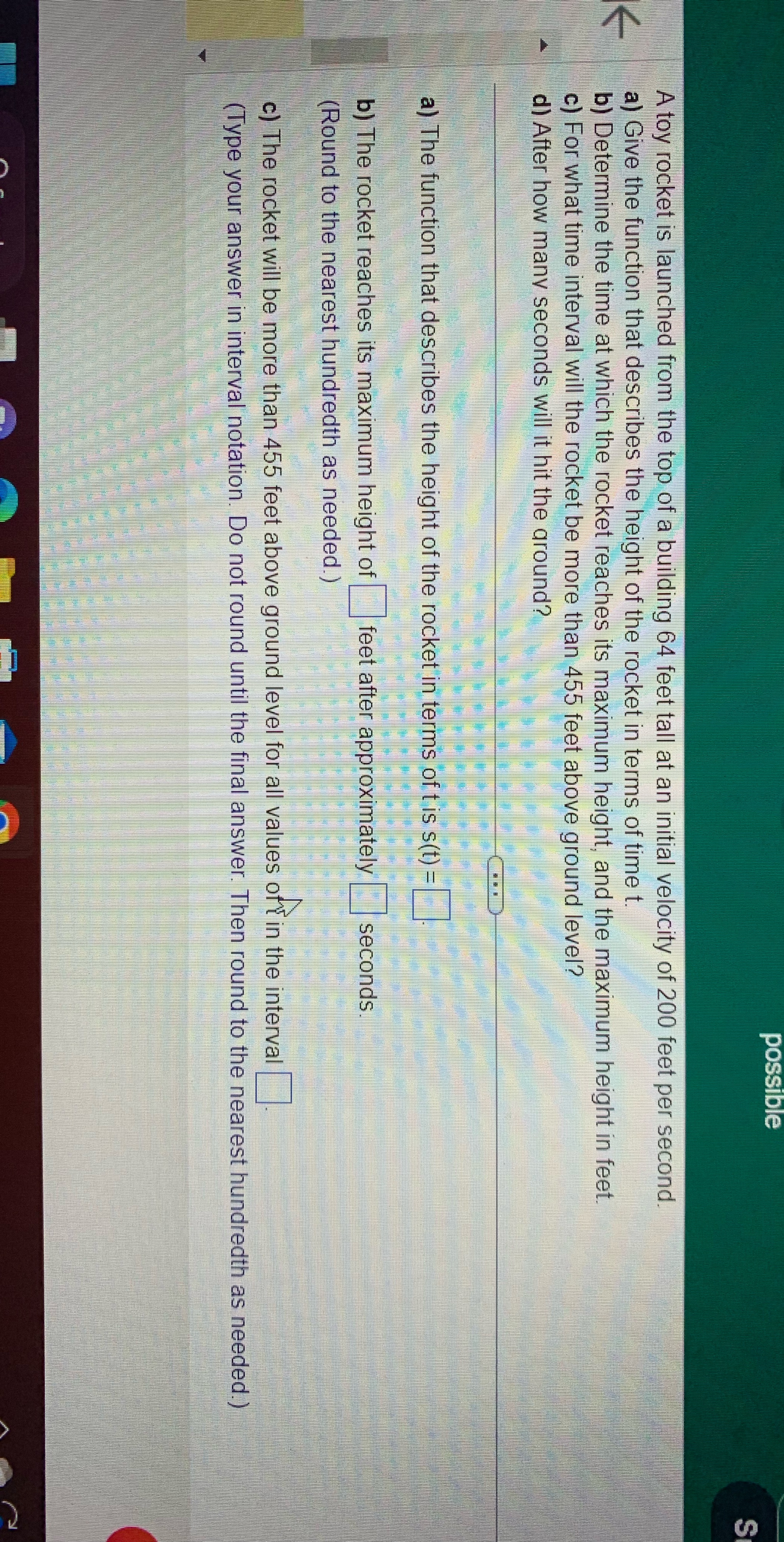 D) the rocket will hit the ground after__ seconds.(Round to the nearest