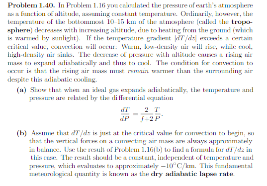  Problem 1.40. In Problem 1.16 you calculated the pressure of earth's