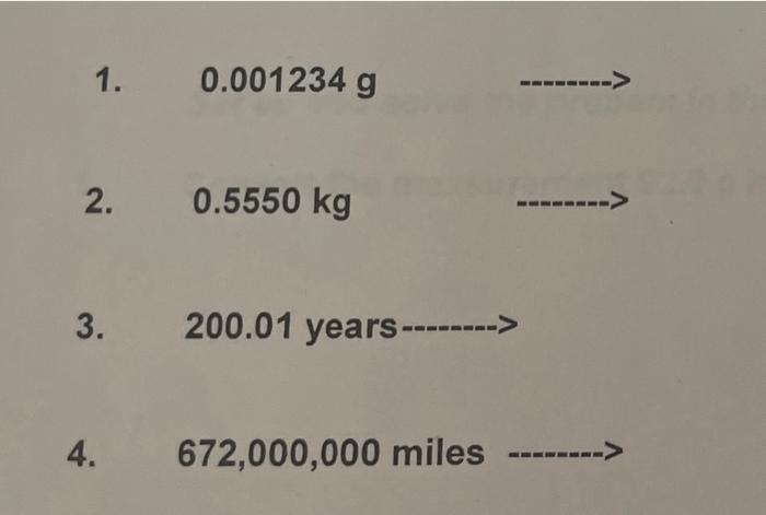Rewrite the following measurements using scientific notation. do not change the units