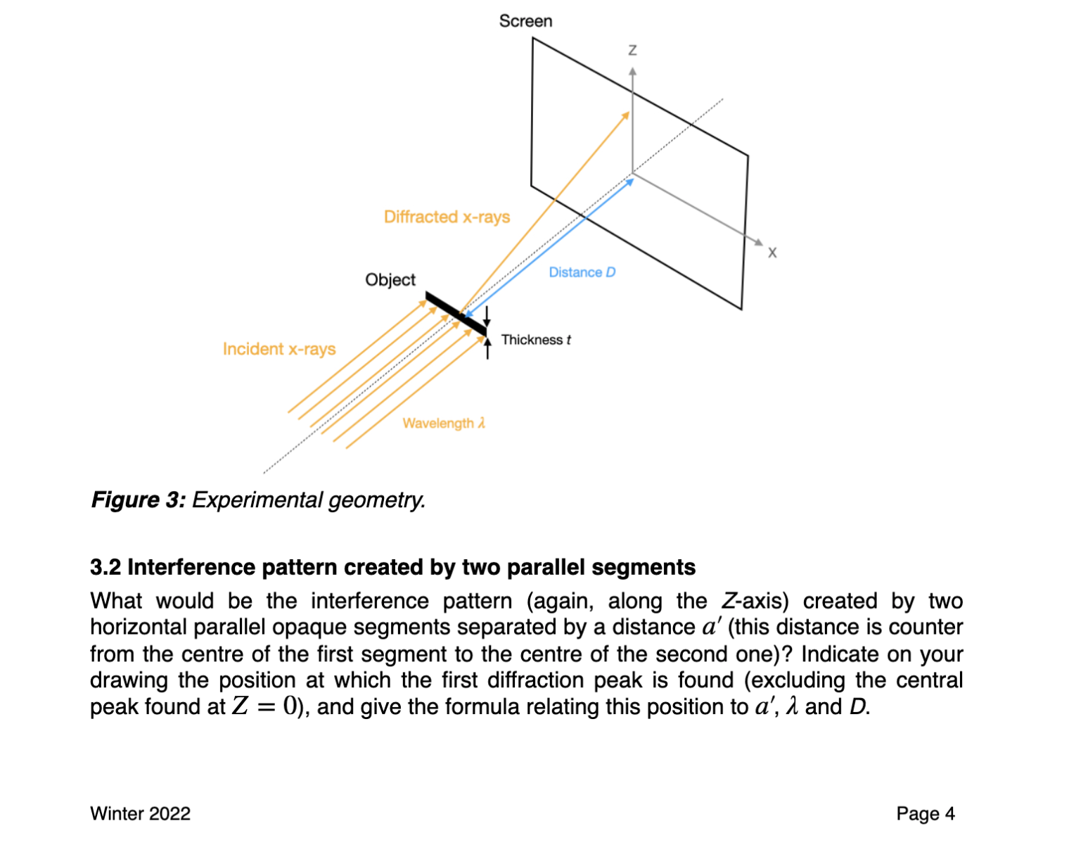 Screen DlF'actec' xrays Distance 0 Flgure 3: Experimental geometry. 3.2 Interference