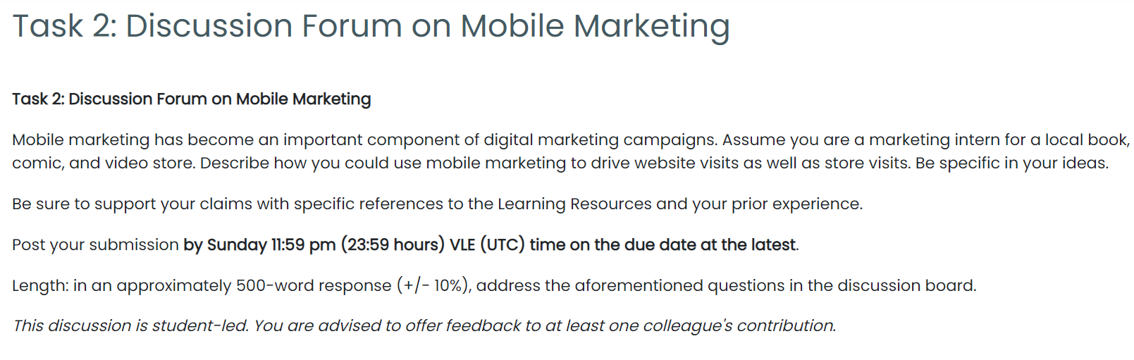 Task 2: Discussion Forum on Mobile Marketing Task 2: Discussion Forum