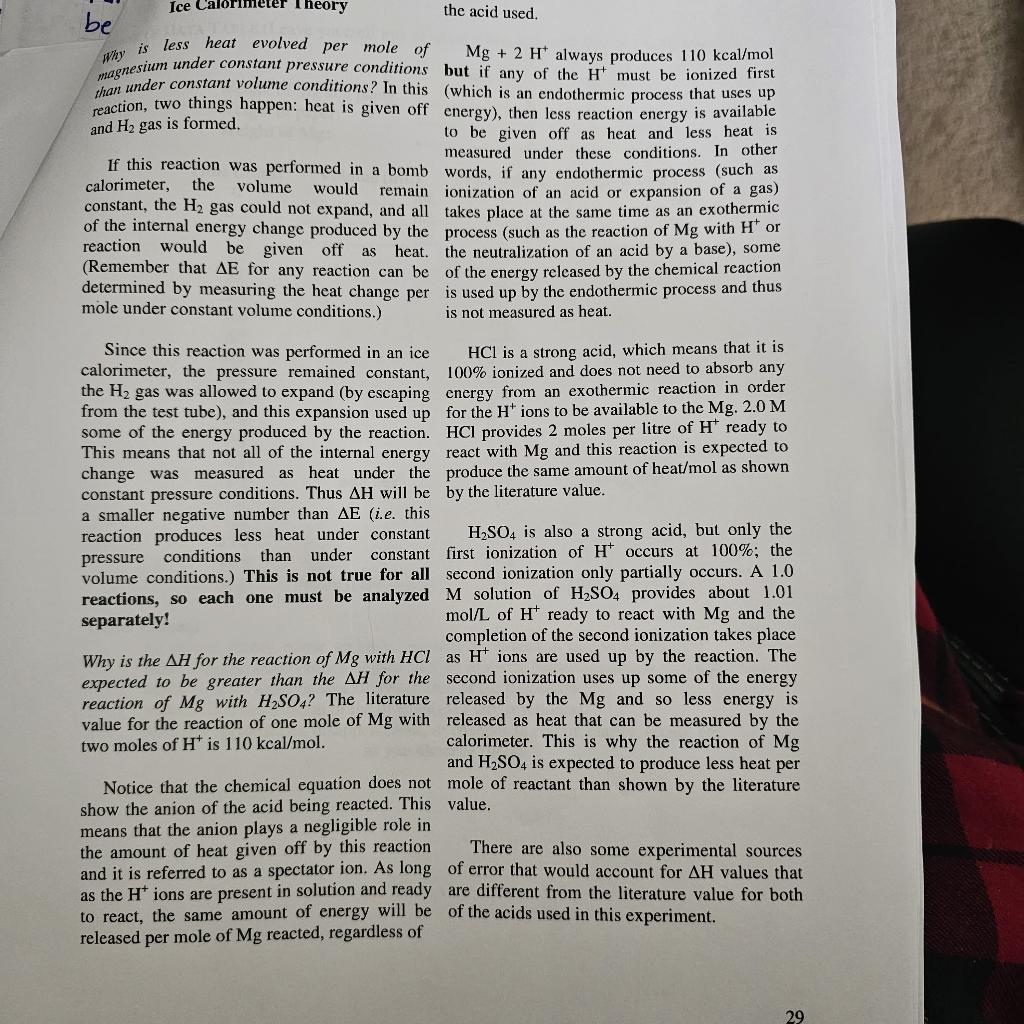  be Why is less heat evolved per mole of Mg+2H+always produces