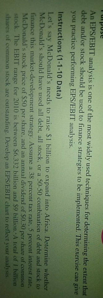 this is the question from strategic management. I need solution An EPS/EBIT