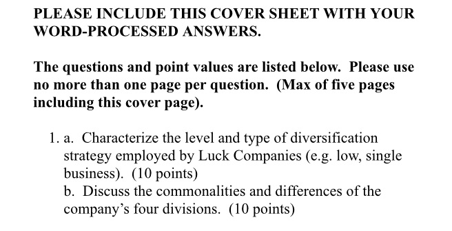  PLEASE INCLUDE THIS COVER SHEET WITH YOUR WORD-PROCESSED ANSWERS. The questions