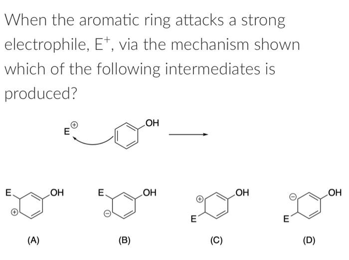  When the aromatic ring attacks a strong electrophile, E+, via the