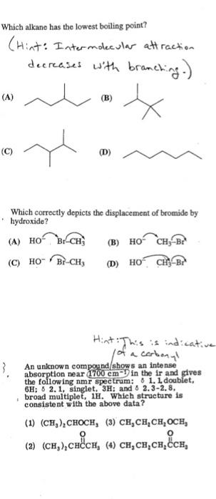 please help with each question Which alkane has the lowest boiling point?