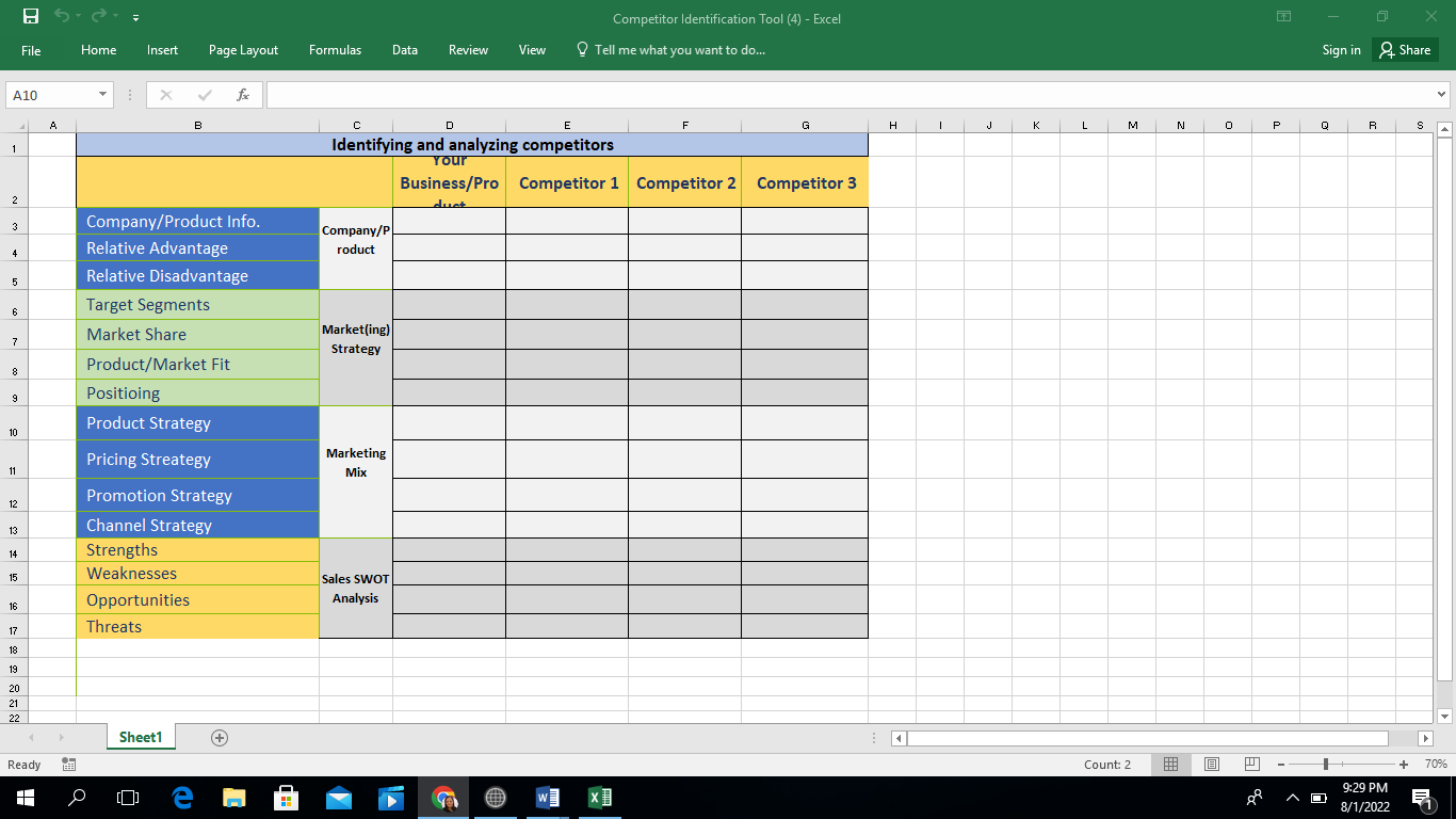  X Competitor Identification Tool (4) - Excel Sign in & Share