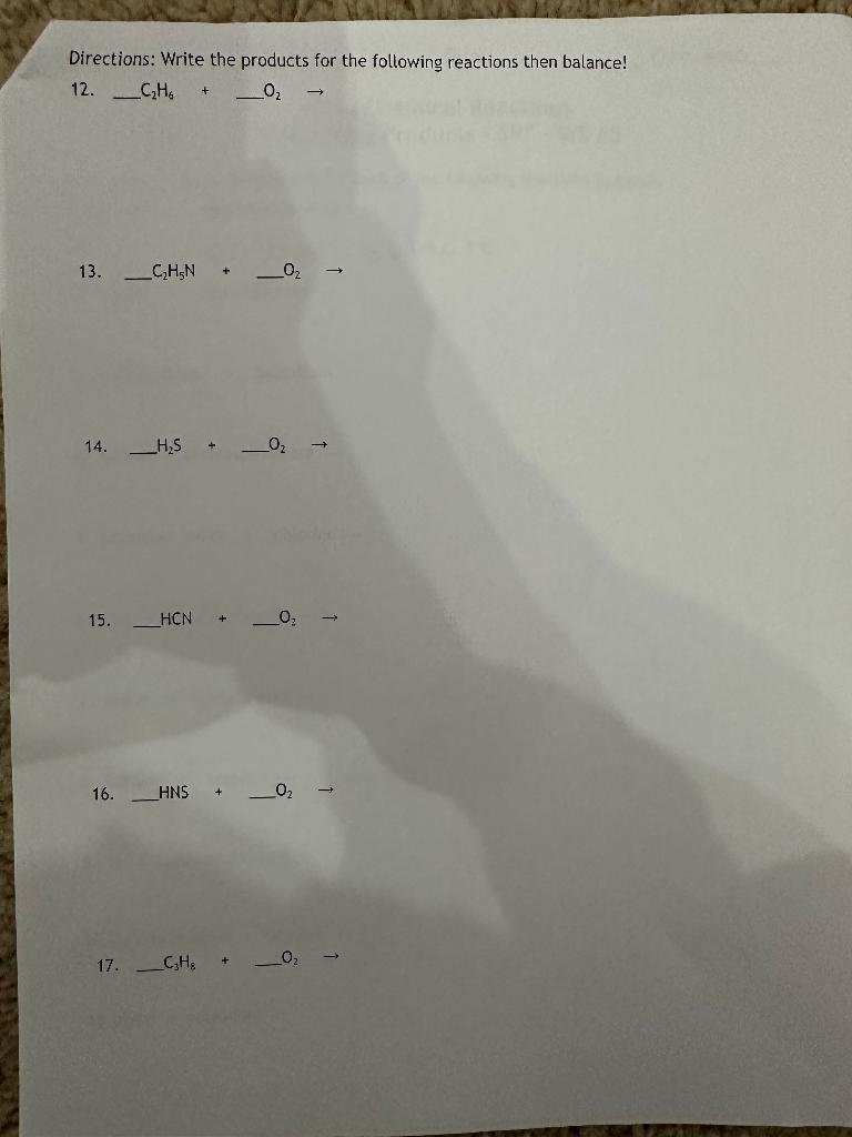 See question in image below. Directions: Write the products for the following