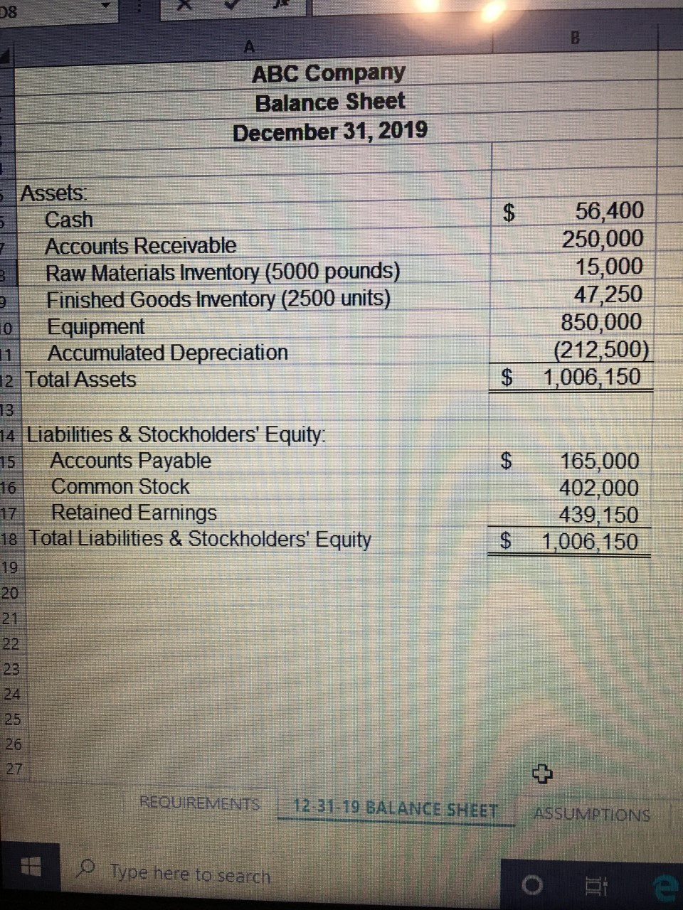 ABC Company manufactures a single product and is in the process of