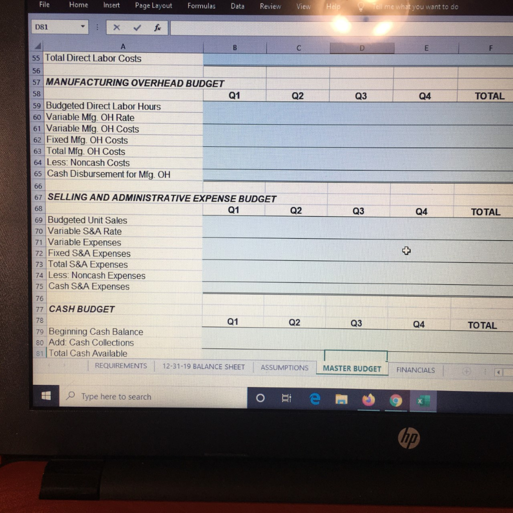 Receivable Raw Materials Inventory (5000 pounds) Finished Goods Inventory (2500 units) Equipment
