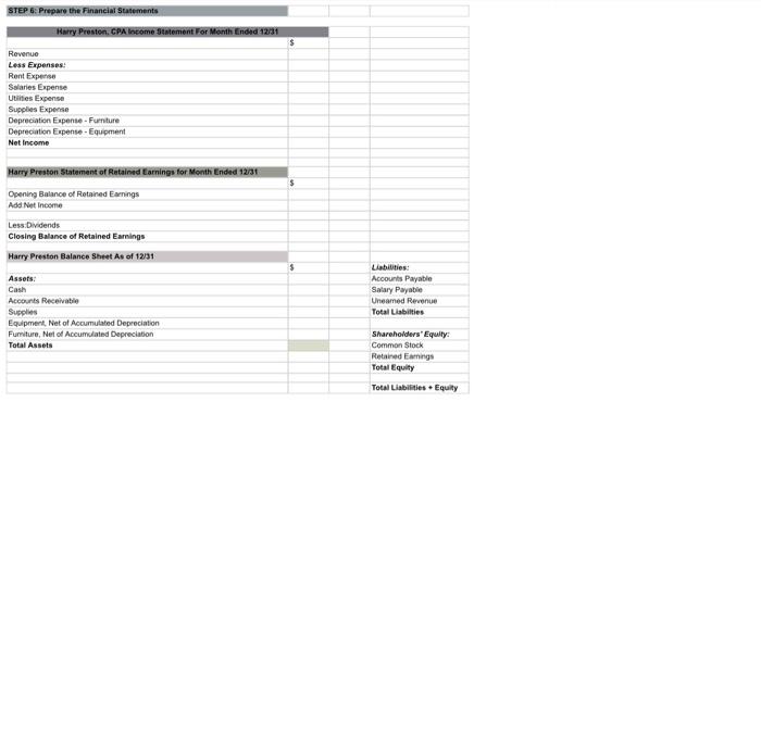 an Adjusted Trial Balance) 4. At December 31, Preston gathers the following