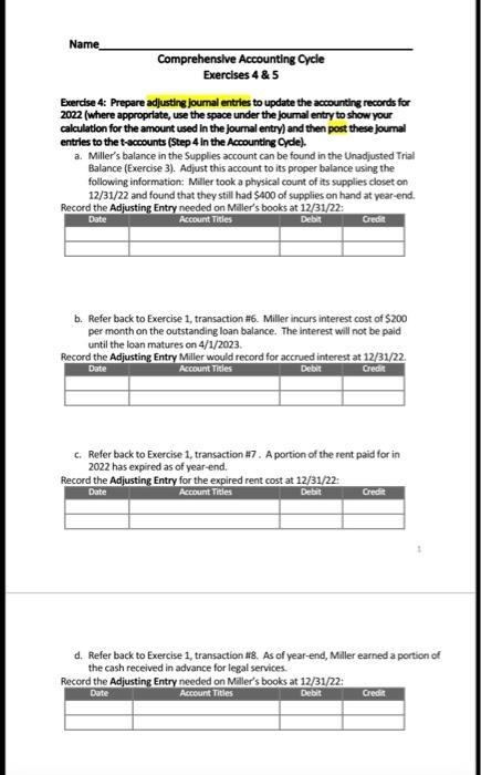  this is the full question Exercise 4: Prepare adjusting joumal entries