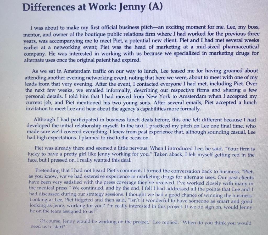 Differences at Work: Jenny (A) I was about to make my
